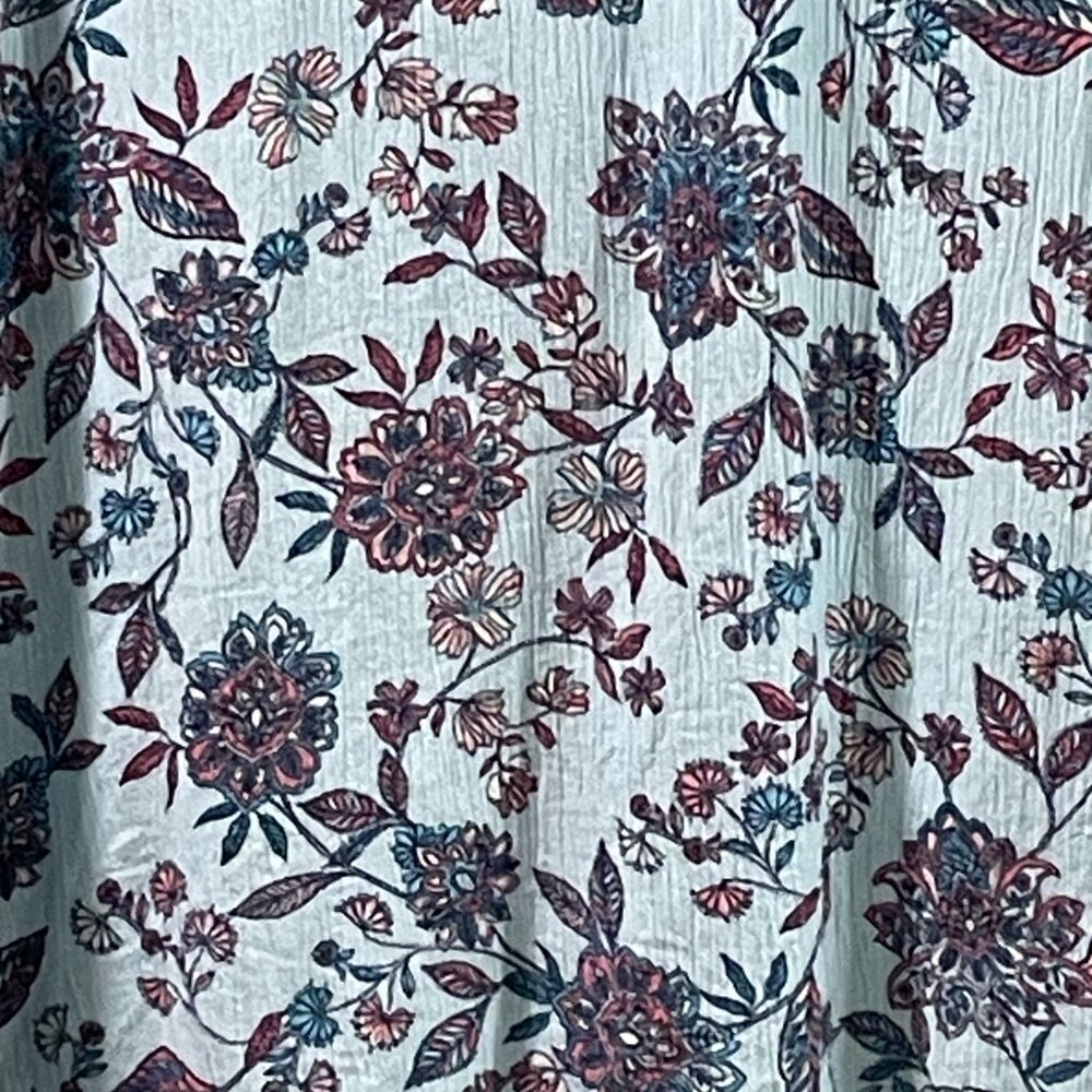 J. JILL Boho Floral Peasant Blouse 3/4 Sleeve Tassel Tie V-Neck Aqua/Pink XL - Picture 7 of 11